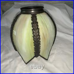 Slag Glass Tulip shape Green White Shade Pendant Light Lamp Vtg MCM 5 Panels