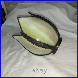 Slag Glass Tulip shape Green White Shade Pendant Light Lamp Vtg MCM 5 Panels Slag Glass Tulip shape Green White Shade Pendant Light Lamp Vtg MCM 5 Panels