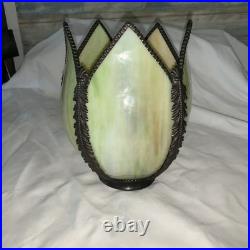 Slag Glass Tulip shape Green White Shade Pendant Light Lamp Vtg MCM 5 Panels Slag Glass Tulip shape Green White Shade Pendant Light Lamp Vtg MCM 5 Panels