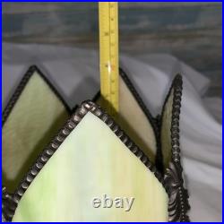 Slag Glass Tulip shape Green White Shade Pendant Light Lamp Vtg MCM 5 Panels