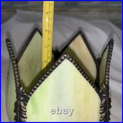 Slag Glass Tulip shape Green White Shade Pendant Light Lamp Vtg MCM 5 Panels