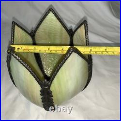 Slag Glass Tulip shape Green White Shade Pendant Light Lamp Vtg MCM 5 Panels