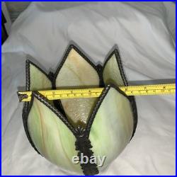 Slag Glass Tulip shape Green White Shade Pendant Light Lamp Vtg MCM 5 Panels Slag Glass Tulip shape Green White Shade Pendant Light Lamp Vtg MCM 5 Panels