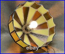 Slag Leaded Amber/Green Glass Hanging Lamp Shade Ceiling Fixture 16 Works