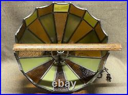 Slag Leaded Amber/Green Glass Hanging Lamp Shade Ceiling Fixture 16 Works