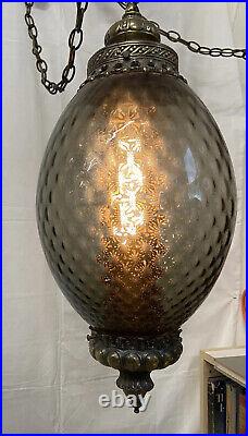 Smoke Glass LARGE Vintage Light Swag Hanging Lamp Retro Diffuser MCM FABULOUS