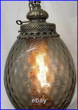 Smoke Glass LARGE Vintage Light Swag Hanging Lamp Retro Diffuser MCM FABULOUS