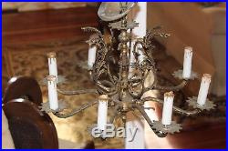 Spain True VTG 8 Arm Brass Chandelier Ceiling Cap Lamp Hanging Light Lamp Wired