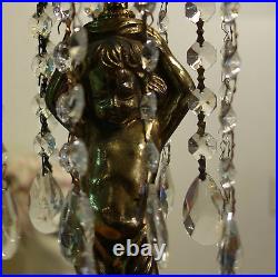 Spelter Cherub Vintage hanging Chandelier Crystal Brass Tole Pendant Lamp light