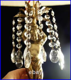 Spelter Cherub Vintage hanging Chandelier Crystal Brass Tole Pendant Lamp light