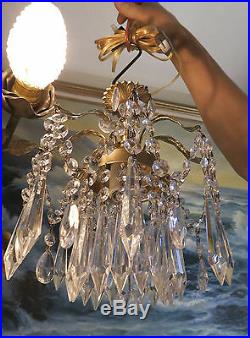 Spider leaf SWAG hanging Lamp Brass Spelter chandelier Vintage Hollywood Regency
