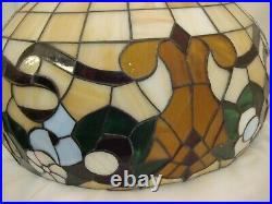 Stained Glass Lamp Hanging Tan Floral Ribbon Fleur Vintage 20 Wide 15 Tall