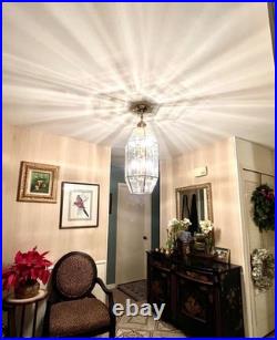 Stunning 2-Tiered Chandelier Polished Brass & Multifaceted Beveled Glass Panels