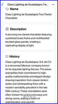 Stunning 2-Tiered Chandelier Polished Brass & Multifaceted Beveled Glass Panels