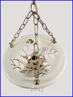 Stunning Vintage Italian Style Ceramic & Brass Ornate Floral Large Pendant Light