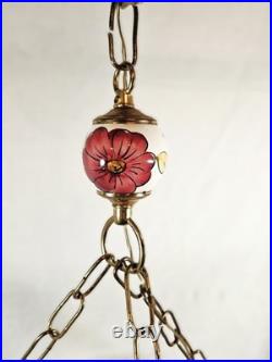 Stunning Vintage Italian Style Ceramic & Brass Ornate Floral Large Pendant Light