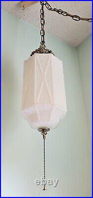 Stunning Vintage Mid Century Modern Swag Lamp White Octagon Glass Shade