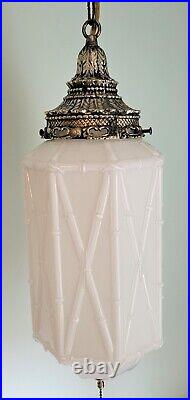 Stunning Vintage Mid Century Modern Swag Lamp White Octagon Glass Shade