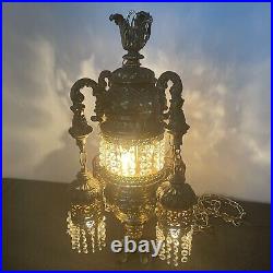 Swag Hanging Lamp 4 Arms Waterfall Prisms Vintage