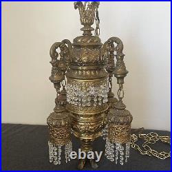 Swag Hanging Lamp 4 Arms Waterfall Prisms Vintage