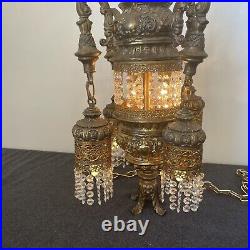 Swag Hanging Lamp 4 Arms Waterfall Prisms Vintage