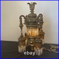 Swag Hanging Lamp 4 Arms Waterfall Prisms Vintage