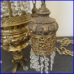 Swag Hanging Lamp 4 Arms Waterfall Prisms Vintage