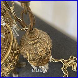 Swag Hanging Lamp 4 Arms Waterfall Prisms Vintage
