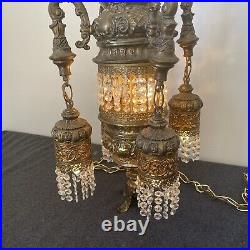 Swag Hanging Lamp 4 Arms Waterfall Prisms Vintage