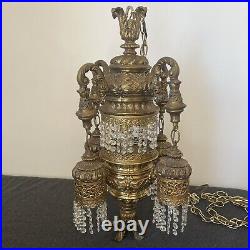 Swag Hanging Lamp 4 Arms Waterfall Prisms Vintage