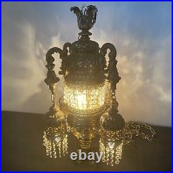 Swag Hanging Lamp 4 Arms Waterfall Prisms Vintage