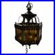 Swag Hanging Lamp Amber Metal 14 ft Chain3 Candle Bulbs 15 in No Plug MCM Vtg