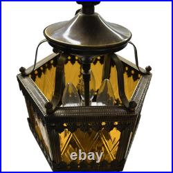 Swag Hanging Lamp Amber Metal 14 ft Chain3 Candle Bulbs 15 in No Plug MCM Vtg