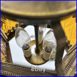 Swag Hanging Lamp Amber Metal 14 ft Chain3 Candle Bulbs 15 in No Plug MCM Vtg