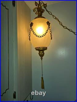 Swag Hanging Pendant Ceiling Light, Gold Tone & White Frosted Glass