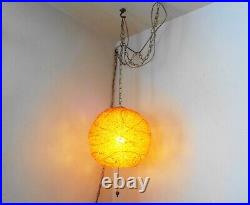 Swag Hanging Spaghetti Lamp Light Globe Lucite Orange Vintage Mid Century