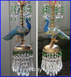 Swag Lamp Peacock paradise jeweled porcelain Carousel Chandelier Vintage beads