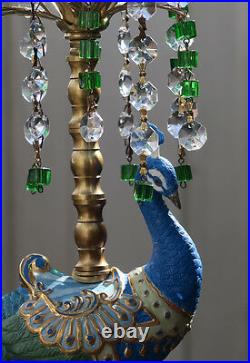 Swag Lamp Peacock paradise jeweled porcelain Carousel Chandelier Vintage beads