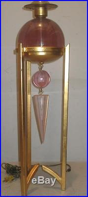 Tall Vintage Pink Lucite Table Lamp With Hanging Pendant Hollywood Regency