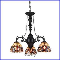 Tiffany Style 3 Light Chandelier Hanging Vintage Antique Lamp Stained Glass