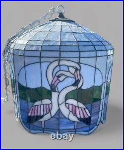 Tiffany Style Leaded Stained Glass Vintage Hanging Lamp Chandelier Flamingos