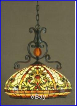 Tiffany Style Pendant Light Glass Stained Hanging Lampshade Handcrafted Vintage