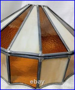 Tiffany Style Stained Glass Lamp Shade Slag Glass Amber/Cream Hanging Swag 16x9