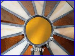 Tiffany Style Stained Glass Lamp Shade Slag Glass Amber/Cream Hanging Swag 16x9