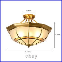 Tiffany Style Vintage 6 Light Gold Stained Glass Hanging Ceiling Pendant Lamp