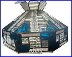 Tiffany Style Vintage Lamp Stained Glass Teal-White-Clear Overhead Hanging Lamp