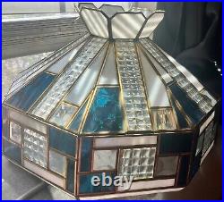 Tiffany Style Vintage Lamp Stained Glass Teal-White-Clear Overhead Hanging Lamp