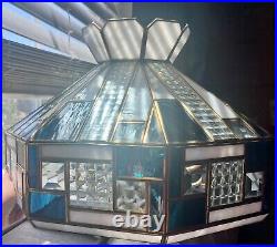 Tiffany Style Vintage Lamp Stained Glass Teal-White-Clear Overhead Hanging Lamp