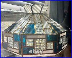 Tiffany Style Vintage Lamp Stained Glass Teal-White-Clear Overhead Hanging Lamp