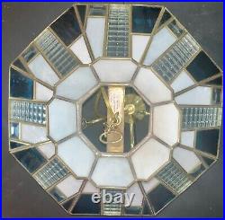 Tiffany Style Vintage Lamp Stained Glass Teal-White-Clear Overhead Hanging Lamp